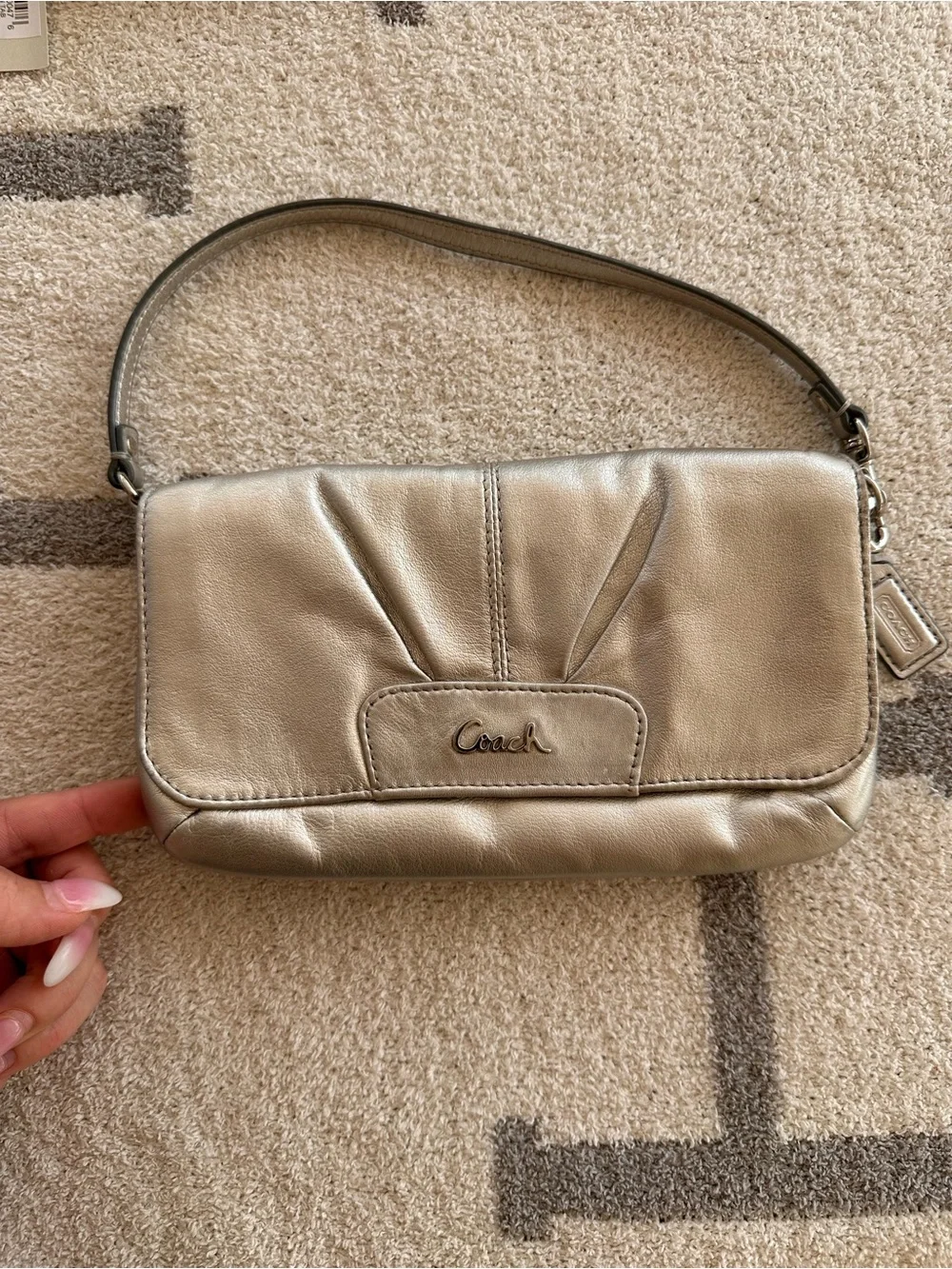 Coach Metallic Taupe Leather Wristlet